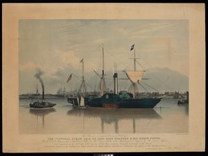 Esta lámina, de una pintura original de Ward, del Barco de Vapor Victoria, de 1200 toneladas de carga y 400 caballos de potencia... botado el 20 de junio de 1837... (aguatinta, coloreada, cartón)