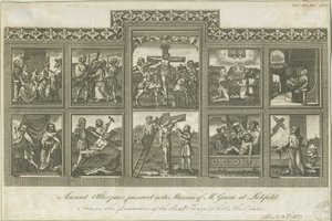 Lichfield - Antiguo Retablo: grabado, nd [c 1785]