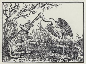 El Lobo y la Grulla (grabado) de Richard Heighway