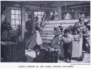 Trabajo infantil en las primeras fábricas textiles, c.1950