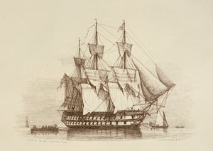 Cañones Canopus 80 Primera clase 2ª tarifa, c.1849 (aguafuerte) de Richard Henry Nibbs