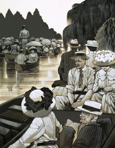 Debutantes "saliendo" en Royal Henley cuando el río estaba repleto de bateas