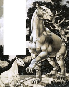 Moropus, un antiguo tipo de caballo con tres enormes garras de Richard Hook