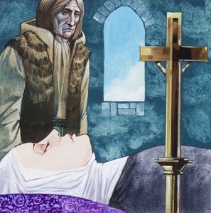 Sir Lancelot llega al convento y descubre que la reina Guinivere ya ha muerto. de Richard Hook
