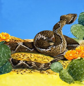 La advertencia de la serpiente de cascabel, de "Érase una vez" (gouache sobre papel) de Richard Hook