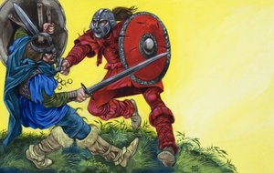 El Caballero Rojo derriba a Balin con un poderoso golpe... de Richard Hook