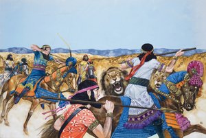 Guerreros (gouache sobre papel) de Richard Hook