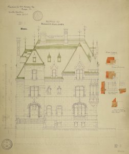 Residencia William Borden, Chicago, Illinois, elevación sur de Richard Morris Hunt