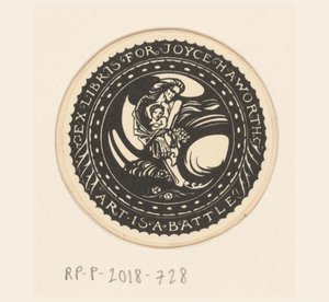 Ex libris de Joyce Haworth
El arte es una batalla (título en el objeto) de Richard Nicolaüs Roland Holst