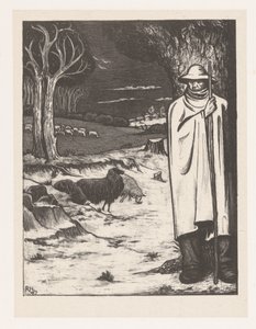 Pastor con un rebaño de ovejas en un paisaje de colinas de Richard Nicolaüs Roland Holst