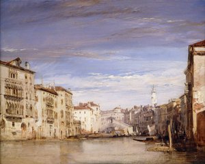 Vista del Gran Canal de Venecia, desde el Palazzo Bernardo hacia el Puente de Rialto de Richard Parkes Bonington