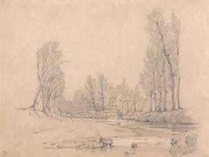 Un arroyo boscoso y una granja en Normandía de Richard Parkes Bonington