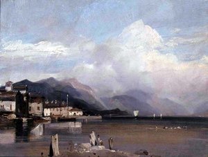 Vista distante del Monte Fascia de Richard Parkes Bonington