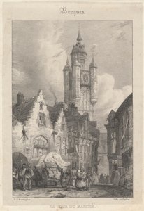 Bergues - La Torre del Mercado de Richard Parkes Bonington