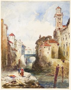 Ciudad francesa, edificios y río de Richard Parkes Bonington