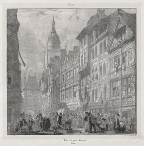 Viajes pintorescos y románticos en la antigua Francia, Normandía: Rue du Gros Horloge, Ruan de Richard Parkes Bonington