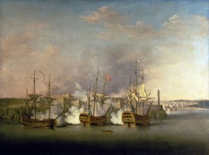 Guerra de los Siete Años (1756-1763): El bombardeo del Castillo del Morro (Cuba) el 1 de julio de Richard Paton
