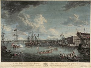 Vista del Astillero Real en Deptford, grabado por William Woollett, publicado el 1 de julio de 1793 de Richard Paton