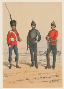 Tres soldados británicos
Nueve representaciones de uniformes militares británicos (título de la serie) de Richard Simkin