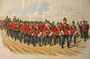 Banda de Infantería Ligera de los Marines Reales liderando una columna de hombres marchando, 1895 de Richard Simkin