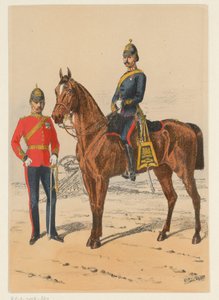 Dos soldados británicos
Nueve representaciones de uniformes militares británicos (título de la serie) de Richard Simkin