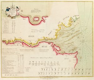 Carta del río Támesis desde Londres hasta el Nore, Margate y los Downs, canales Norte, Medio y Sur, a partir de un estudio realizado en 1789 y 90 de Richard Stanier