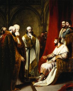 Enrique III respondiendo al arzobispo de Canterbury y a los obispos de Salisbury, Winchester y Carlisle, que exigían una reforma en el estado de Richard Westall