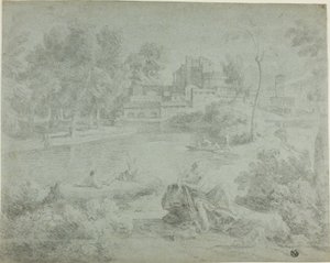 Paisaje italianizante con bañistas de Richard Wilson
