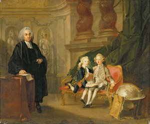 El príncipe Jorge (1738-1820) y el príncipe Eduardo Augusto (1739-67), hijos de Federico (1707-51), príncipe de Gales, con su tutor, el doctor Francis Ayscough, hacia 1748-49 (óleo sobre lienzo)