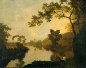 Vista del río con figuras en la orilla, c.1760 (óleo sobre lienzo)