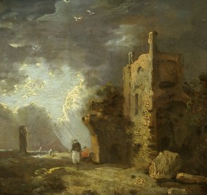 Torre en ruinas con figura, c.1770-79 (óleo sobre lienzo) de Richard Wilson