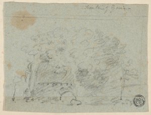 Boceto de árboles cerca del puente (anverso); Boceto de edificio (reverso)