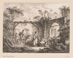 Vista de un patio con vistas a través de una puerta a una casa de Richard de Saint Non