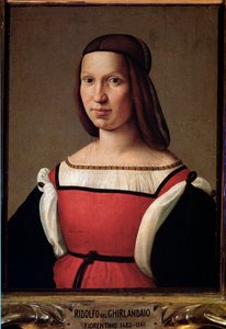 Retrato de una dama de las clases bajas con vestido rojo y mangas abullonadas de Ridolfo Il  Ghirlandaio
