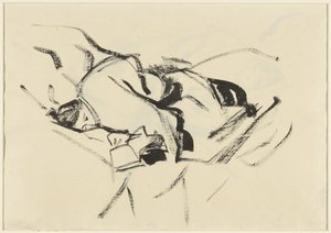 Mujer recostada, en cojines, con un libro de Rik Wouters