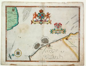 De Dover a Sandwich y de Blacknerse a Gravelines - La Armada Española y la Flota Inglesa frente a Calais, c. 1590 (manuscrito) de Robert (after) Adams