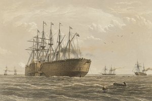 El "Great Eastern" bajo peso el 23 de julio (escolta y otros buques introducidos son el Terrible, el Sphinx, el Hawk y el Caroline). de Robert (after) Dudley