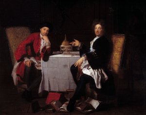 Dos epicúreos Dos filósofos hablando en una mesa. Pintura atribuida a Robert Tournieres (1668-1752) siglo XVIII Caen, museo de Bellas Artes de Robert (attr. to) Tournieres