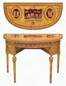 Una de un par de mesas laterales de Adam, la parte superior pintada al estilo de Pergolesi de Robert Adam