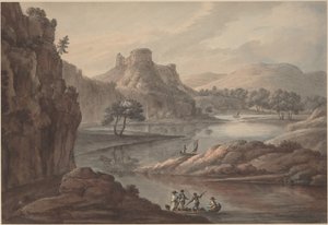 Paisaje fluvial con un castillo
