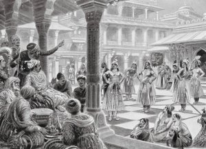 Akbar juega a las damas con piezas vivas en Fatehpur Sikri de Robert Ambrose Dudley