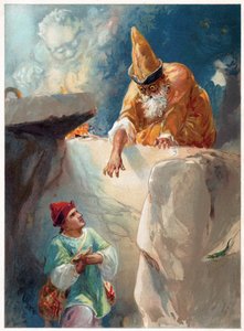 Aladino y el mago, ilustración de "Érase una vez" publicada por Ernest Mister, c.1900 (litografía en color) de Robert Ambrose Dudley