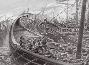 La flota focaeana derrota a los cartagineses (litografía) de Robert Ambrose Dudley