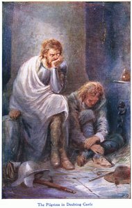 Los peregrinos en el castillo de las dudas, de El progreso del peregrino, publicado por John F. Shaw & Co., hacia 1900 (litografía en color) de Robert Ambrose Dudley