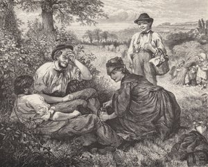 Campesinos descansando durante la cosecha (grabado) de Robert Barnes