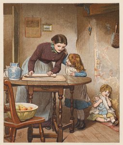 La mujer del granjero estaba haciendo una tarta de manzana (litografía en color) de Robert Barnes