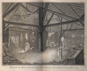 Fabricación de vidrio. De la Encyclopédie de Denis Diderot y Jean Le Rond d