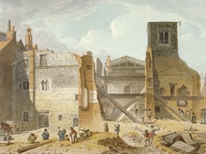 Vista de la demolición del Palacio Savoy, Westminster, Londres de Robert Blemmell Schnebbelie