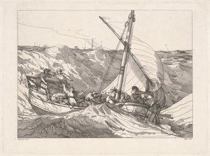 Barco en una tormenta en el mar