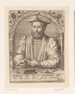 Retrato de Guillaume Philandrier Guilelmus Philander Castili oneus architectus (título sobre el objeto) Serie de retratos de eruditos de los siglos XV y XVI (título de la serie) de Robert Boissard